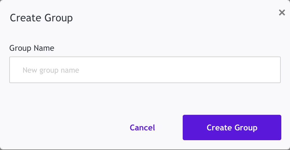 Create Group dialog with a Group Name field