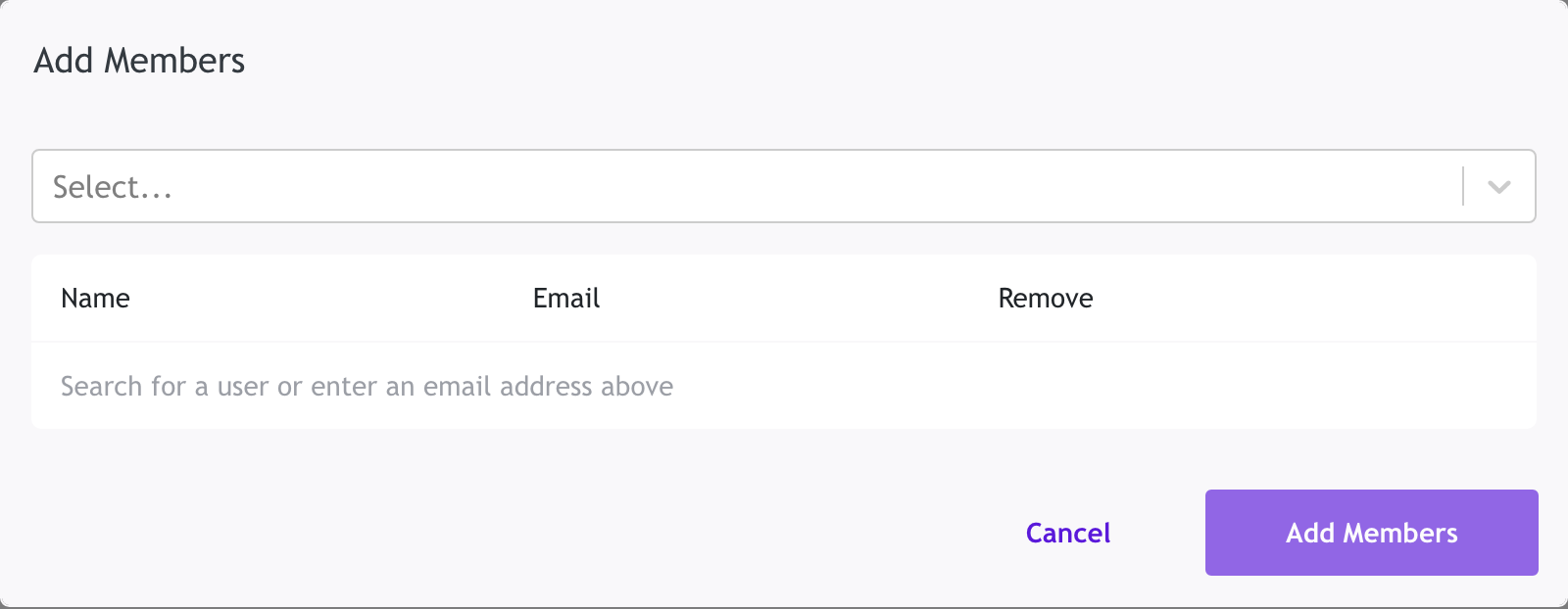 Add Members dialog with a user search field